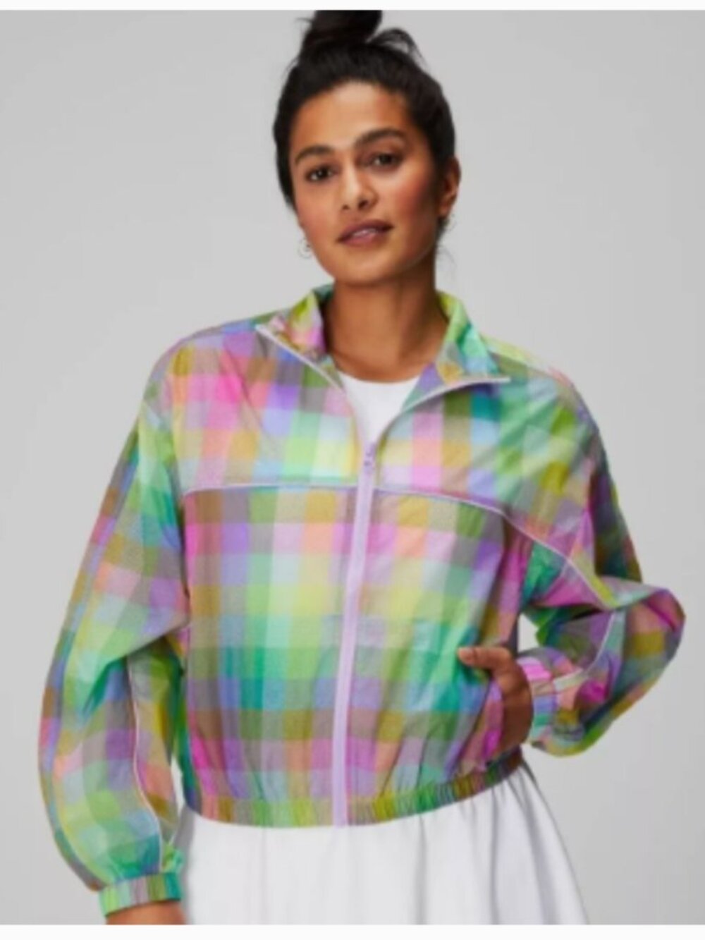 Fabletics Peyton Woven Jacket Candy Check Full Zip Active Sporty Athletic size M